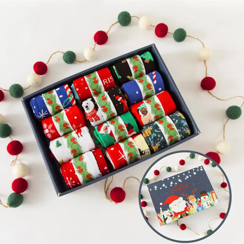 12-Pairs Comfortable Men Women Cotton Xmas Long Socks