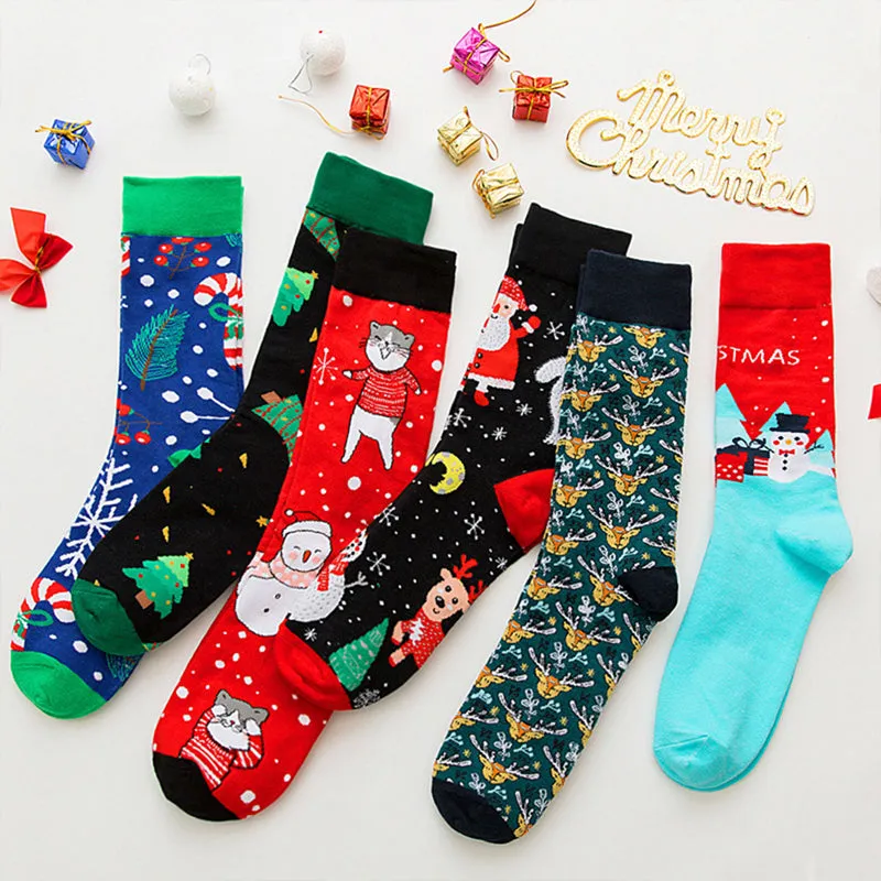 12-Pairs Comfortable Men Women Cotton Xmas Long Socks