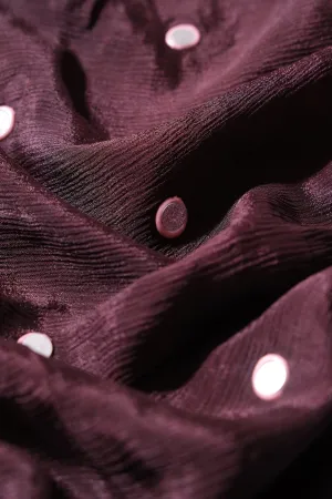 3.75 Meter Cut Piece Of Real Mirror Embroidery Work On Brown Viscose Chinnon Chiffon Fabric