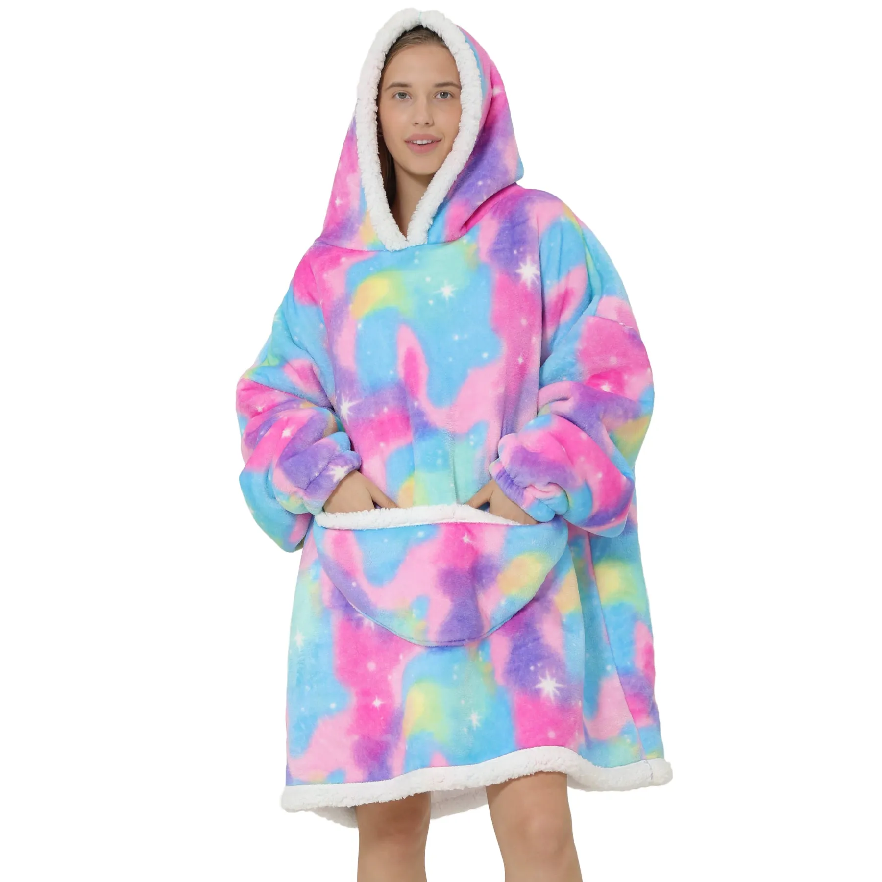 Adults Cosmic Pink Unicorn Oversized Plush Blanket Hoodie