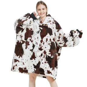 Adults Cow-Print Oversized Plush Blanket Hoodie