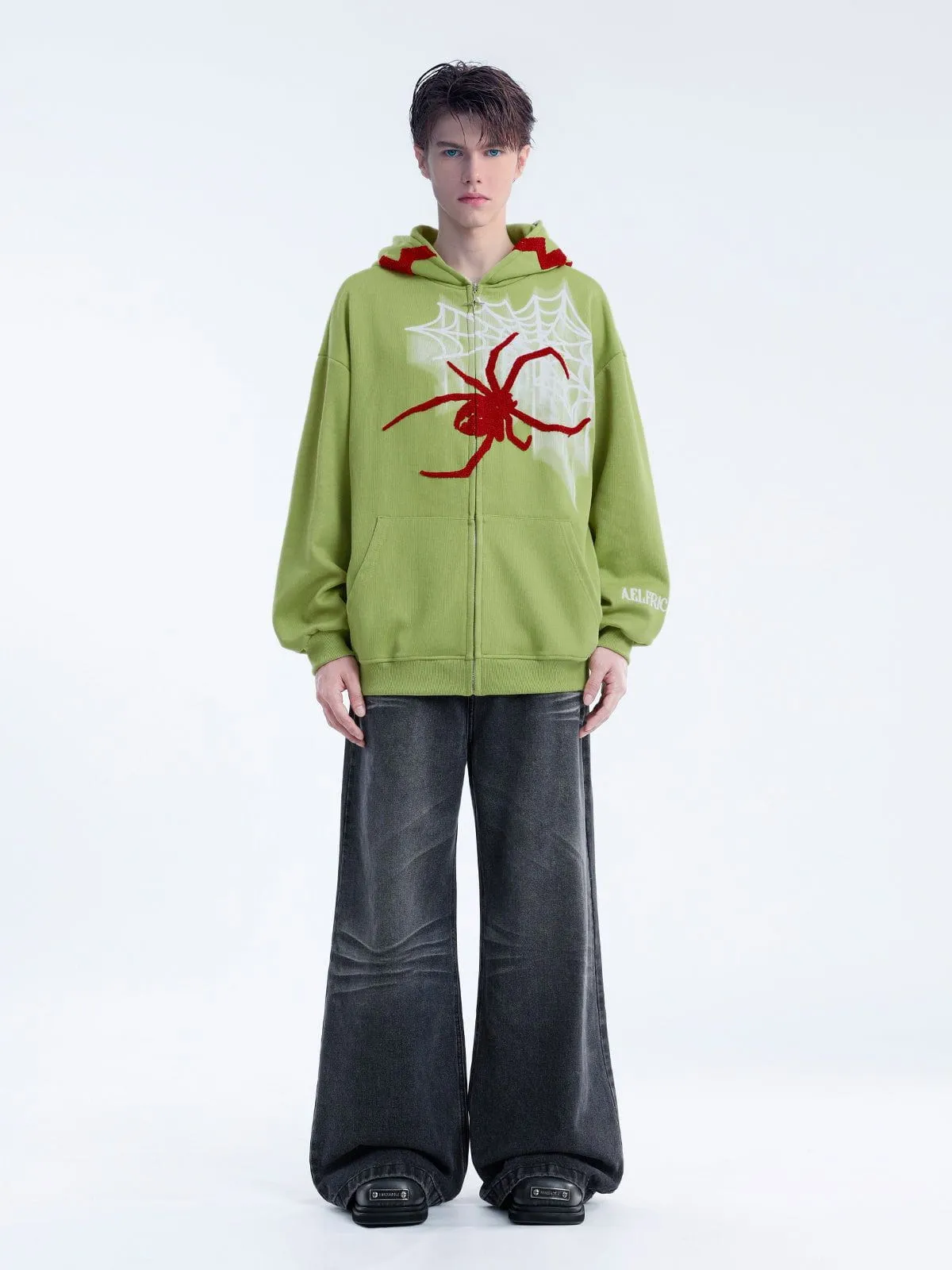 Aelfric Eden Horn Design Flocking Spider Zip Up Hoodie