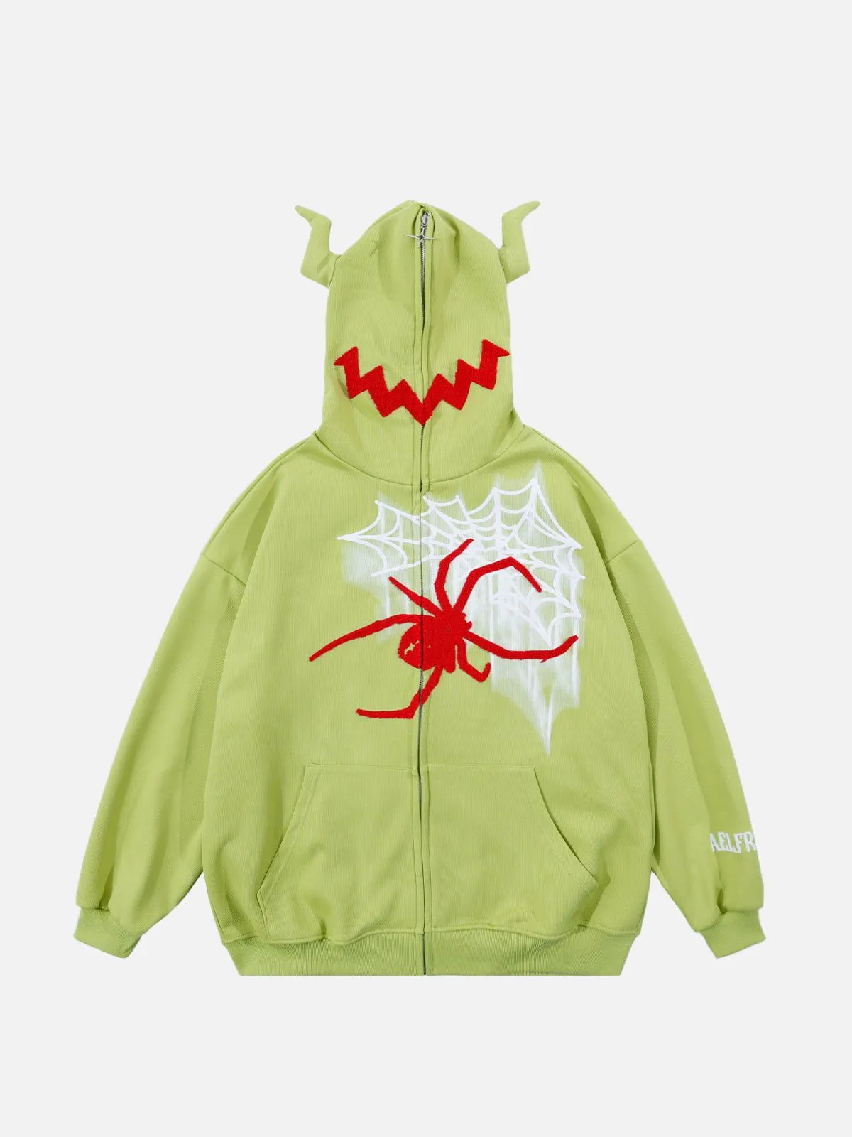 Aelfric Eden Horn Design Flocking Spider Zip Up Hoodie