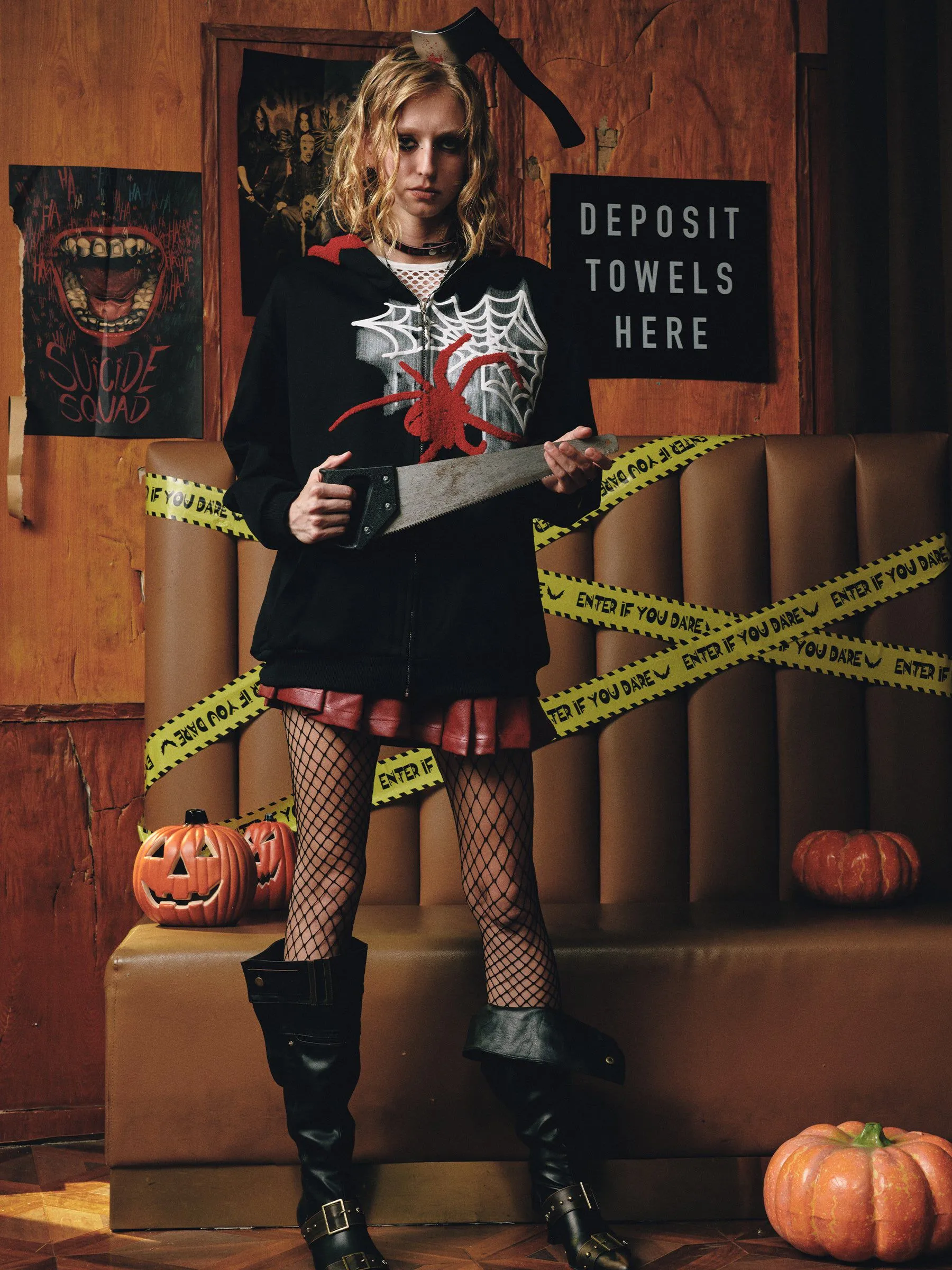Aelfric Eden Horn Design Flocking Spider Zip Up Hoodie