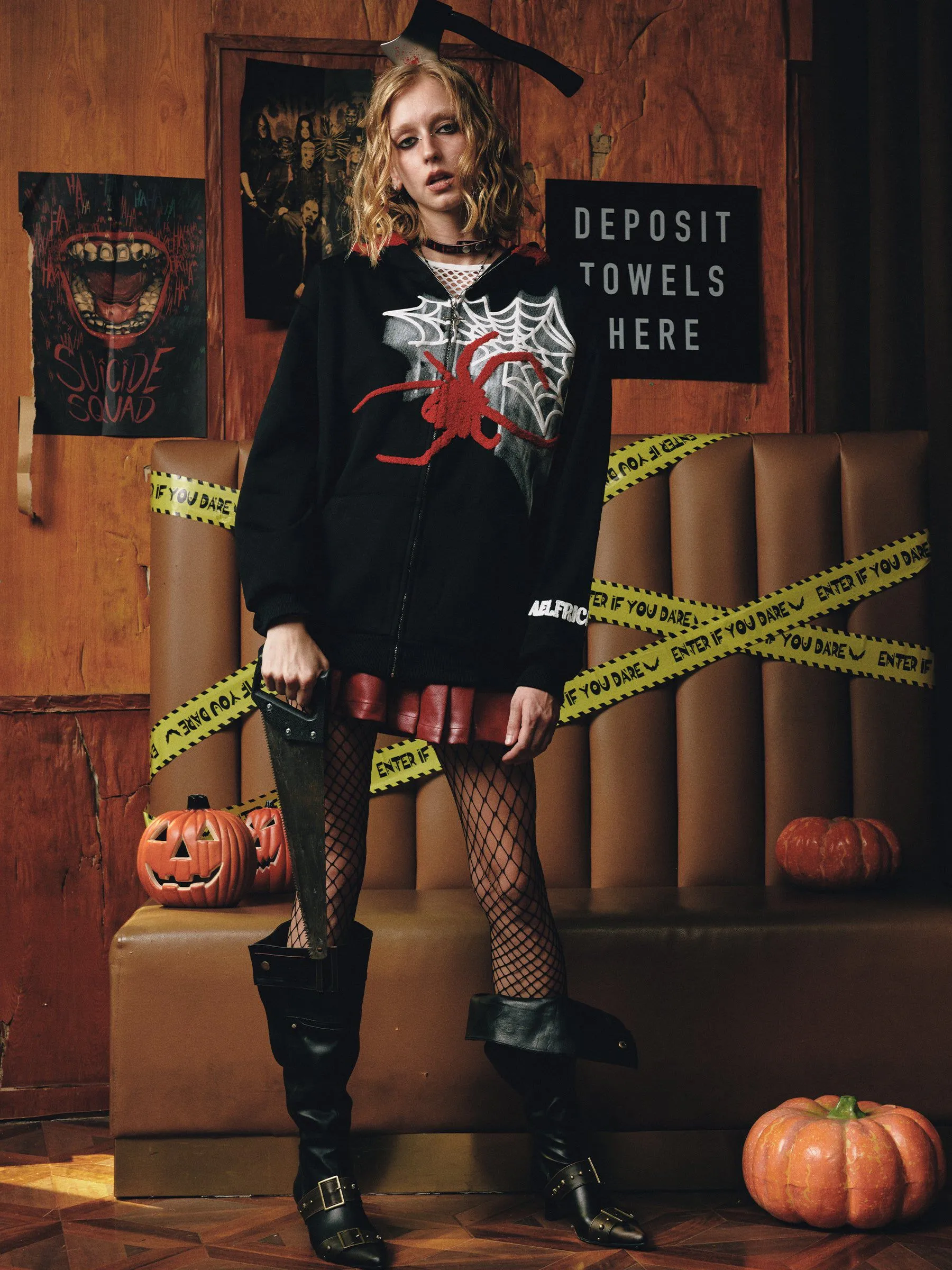 Aelfric Eden Horn Design Flocking Spider Zip Up Hoodie