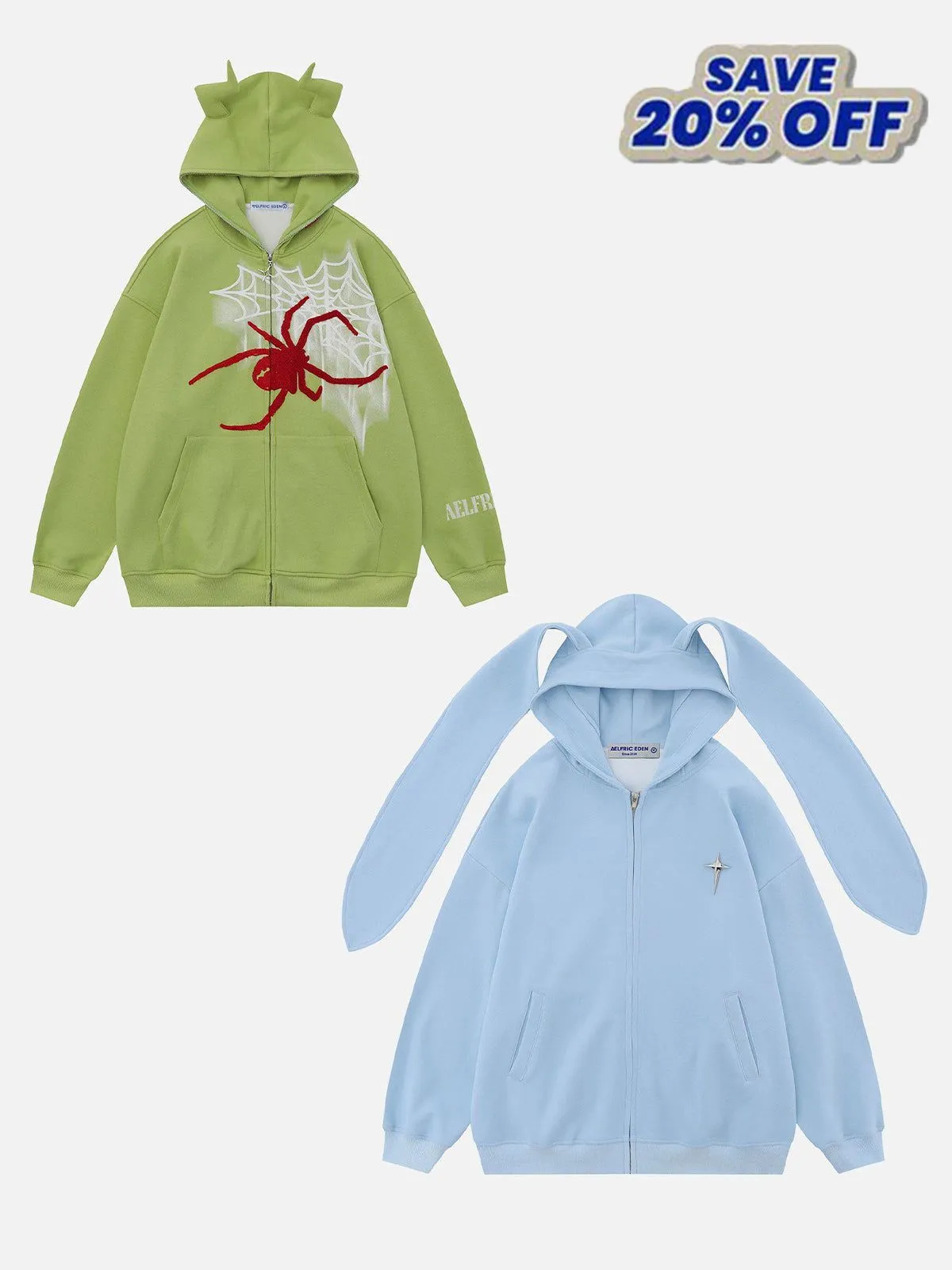 Aelfric Eden Horn Design Flocking Spider Zip Up Hoodie