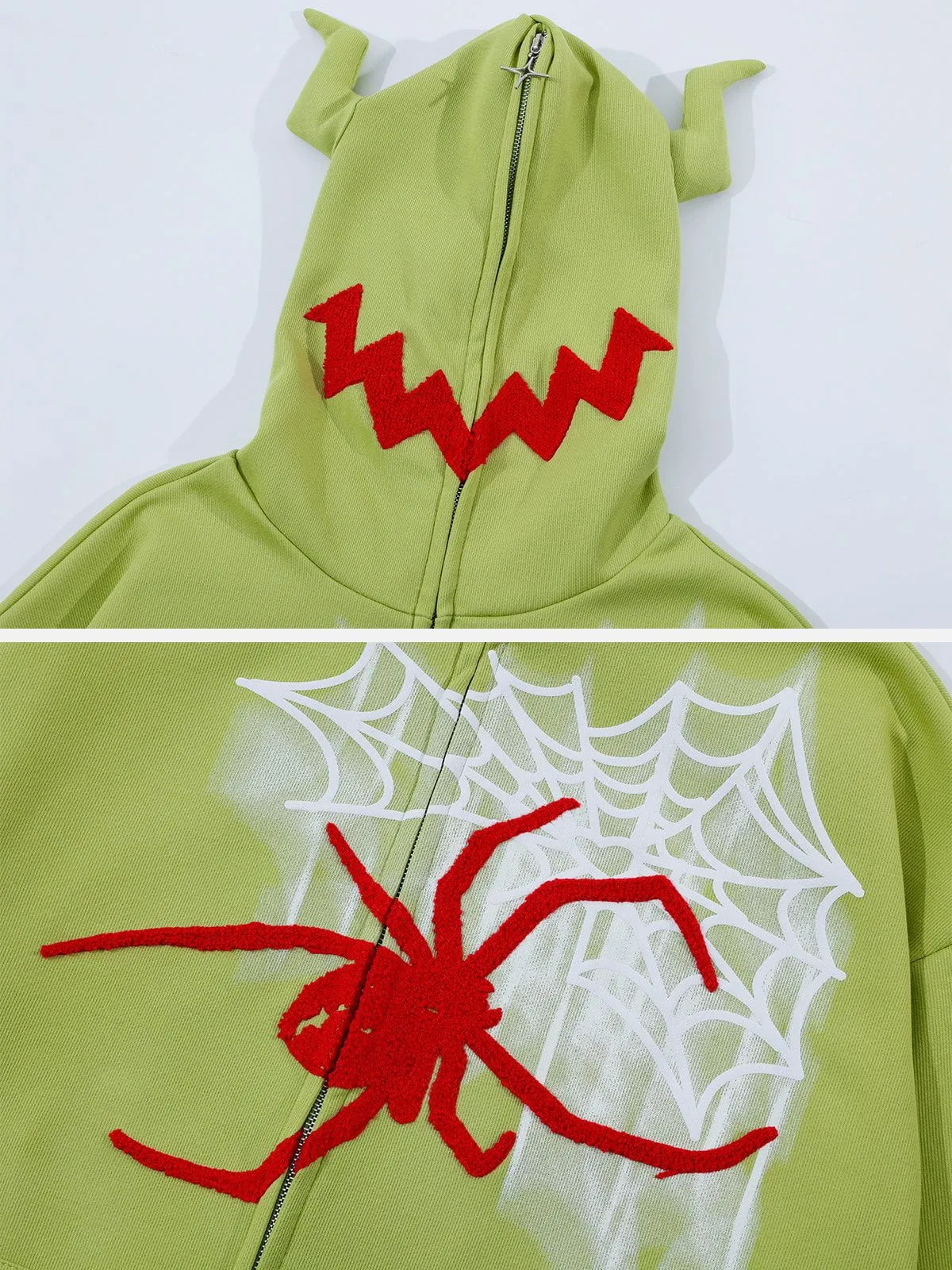 Aelfric Eden Horn Design Flocking Spider Zip Up Hoodie