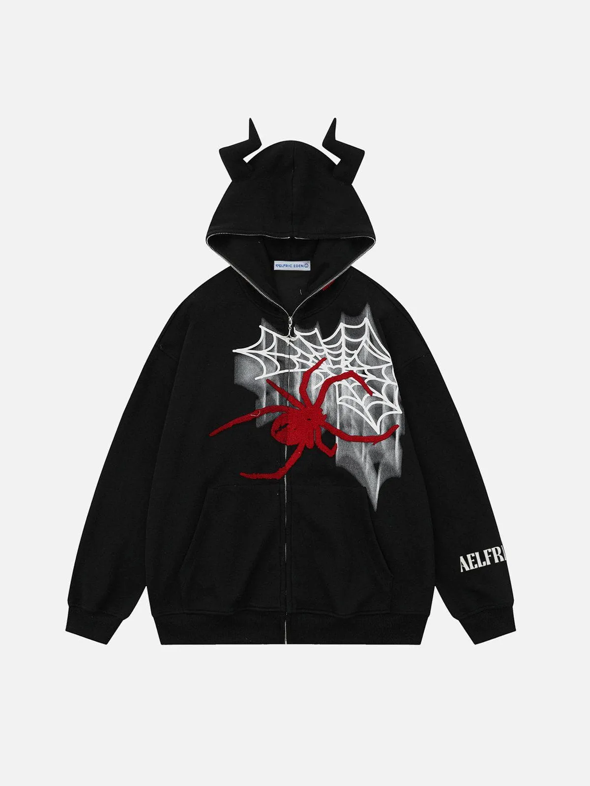 Aelfric Eden Horn Design Flocking Spider Zip Up Hoodie