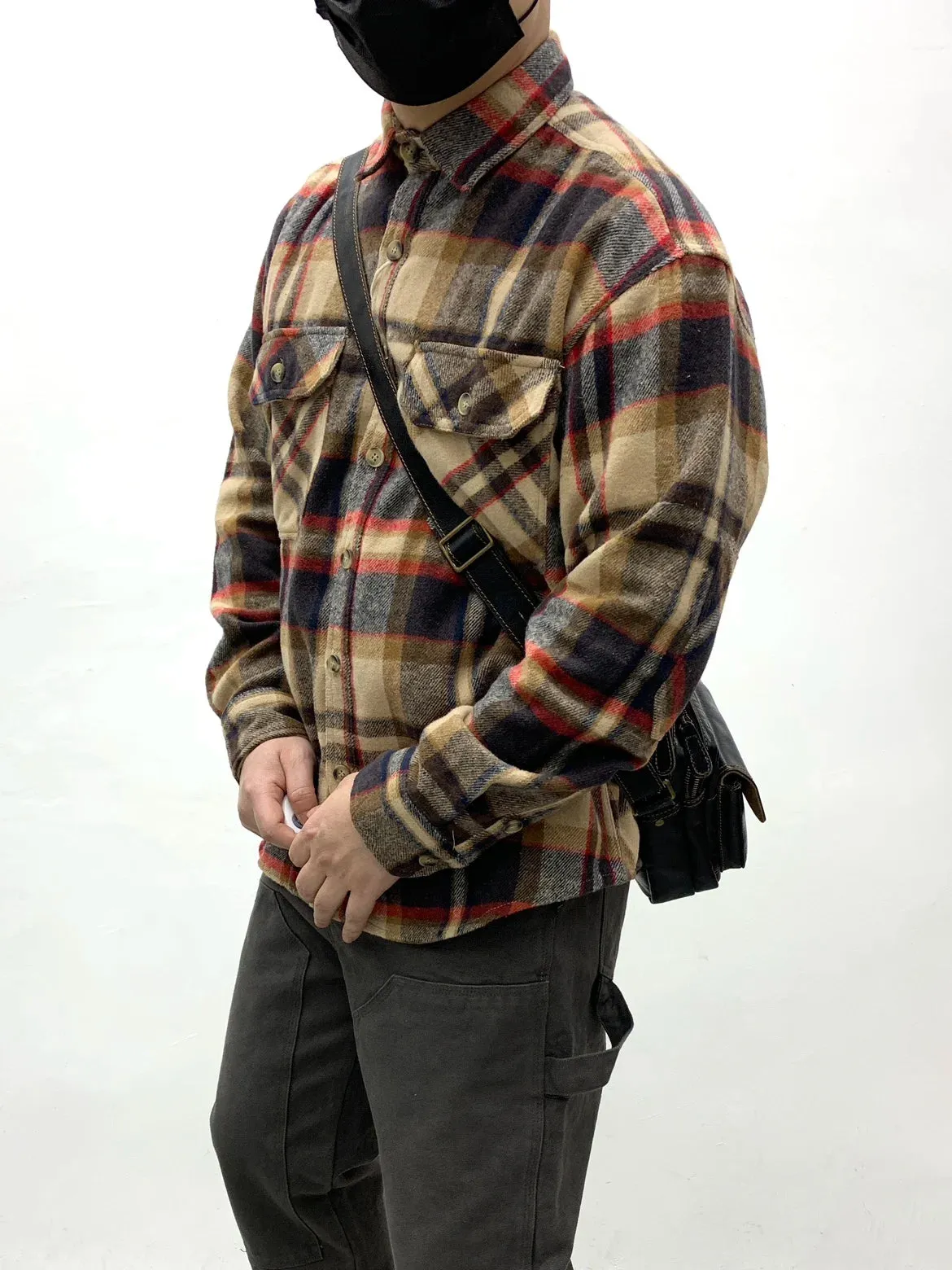 Aidase American Vintage Autumn Winter Brushed Warm Check Shirts for Men Heavyweight Thick Thermal Plaid Casual Woolen Workwear Coats