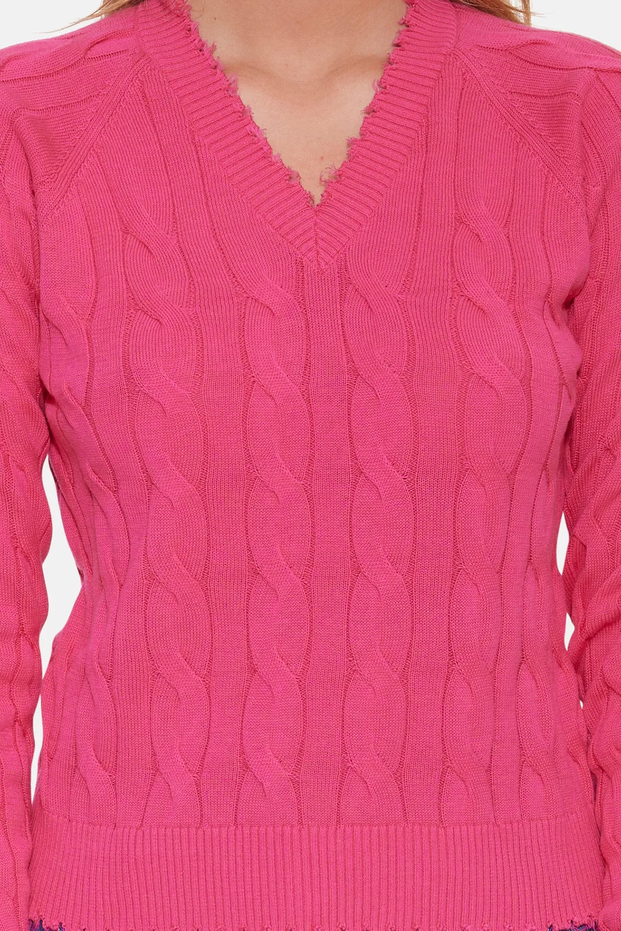 Amber Cable V Neck Sweater Beetroot Purple