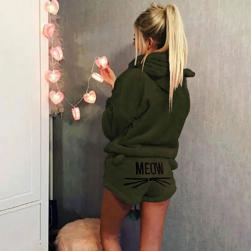 Autumn Winter Women Pajamas Long Sleeve Top And Shorts*