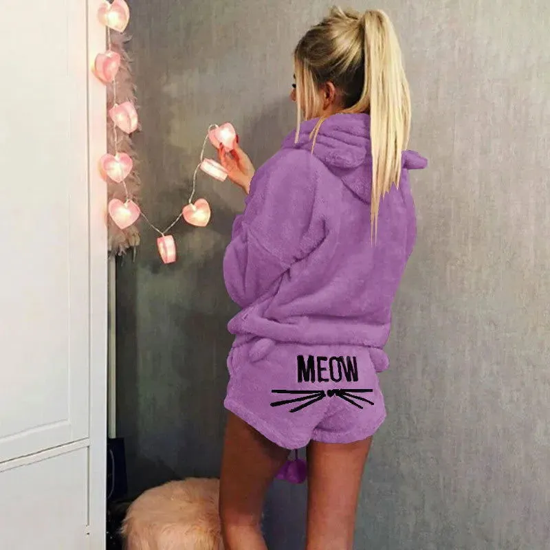 Autumn Winter Women Pajamas Long Sleeve Top And Shorts*