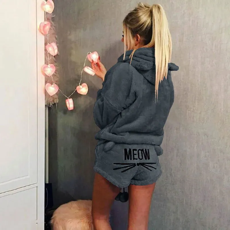 Autumn Winter Women Pajamas Long Sleeve Top And Shorts*