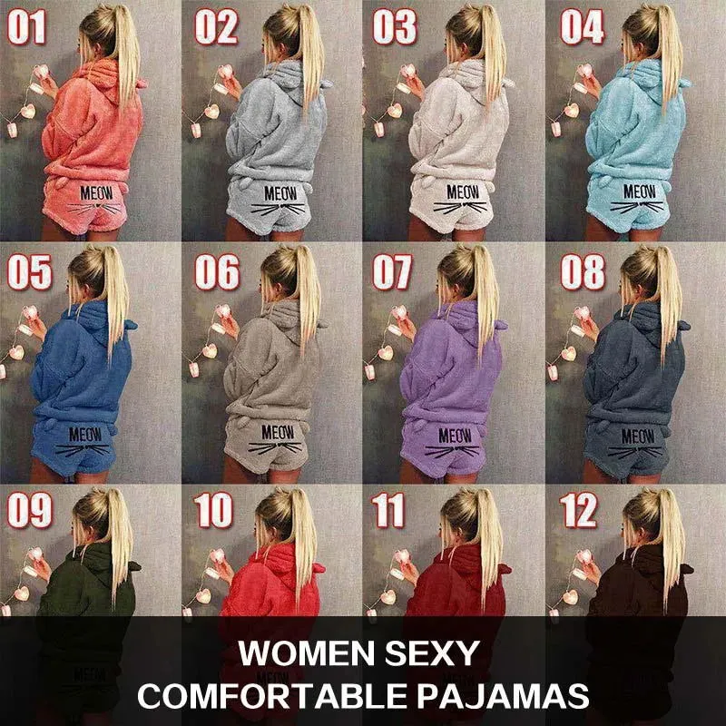 Autumn Winter Women Pajamas Long Sleeve Top And Shorts*