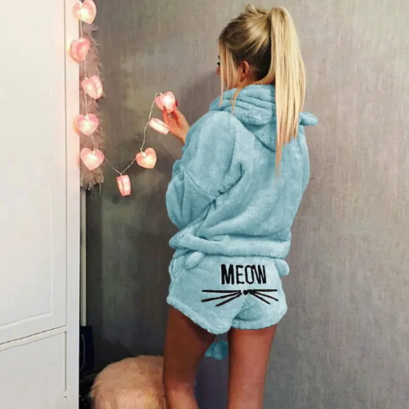 Autumn Winter Women Pajamas Long Sleeve Top And Shorts*