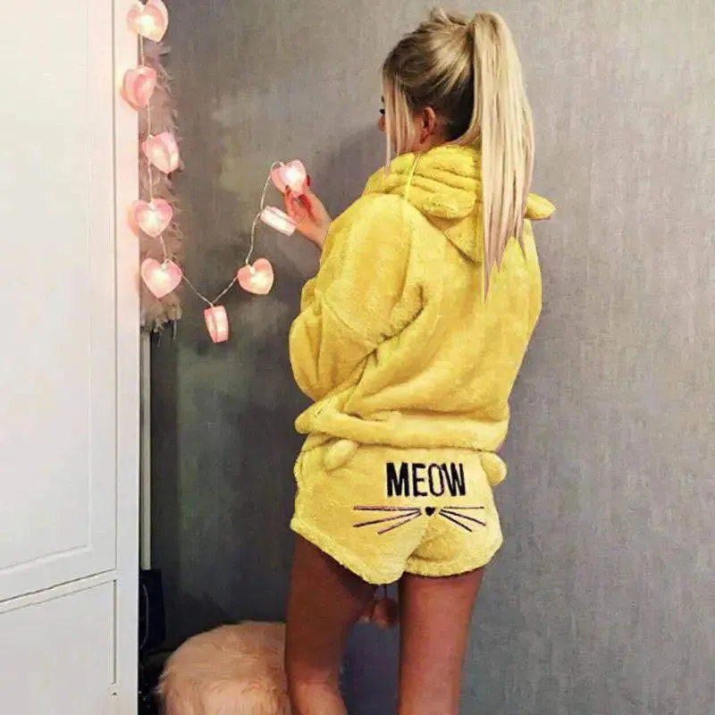 Autumn Winter Women Pajamas Long Sleeve Top And Shorts*