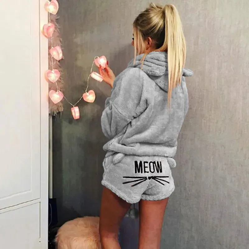 Autumn Winter Women Pajamas Long Sleeve Top And Shorts*