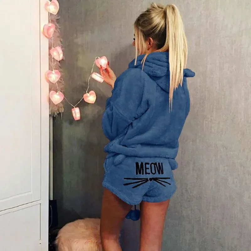 Autumn Winter Women Pajamas Long Sleeve Top And Shorts*
