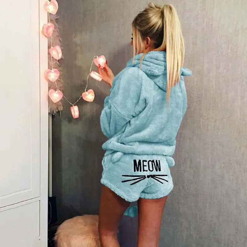 Autumn Winter Women Pajamas Long Sleeve Top And Shorts*