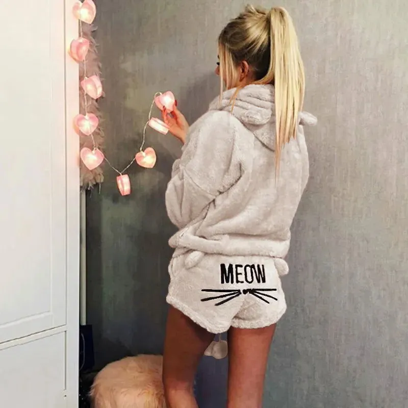 Autumn Winter Women Pajamas Long Sleeve Top And Shorts*