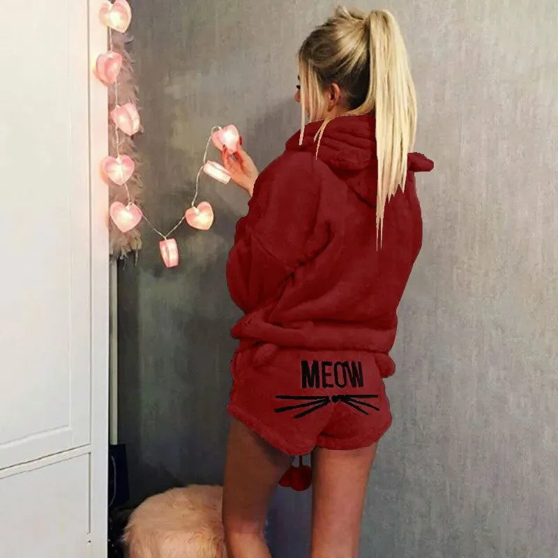 Autumn Winter Women Pajamas Long Sleeve Top And Shorts*