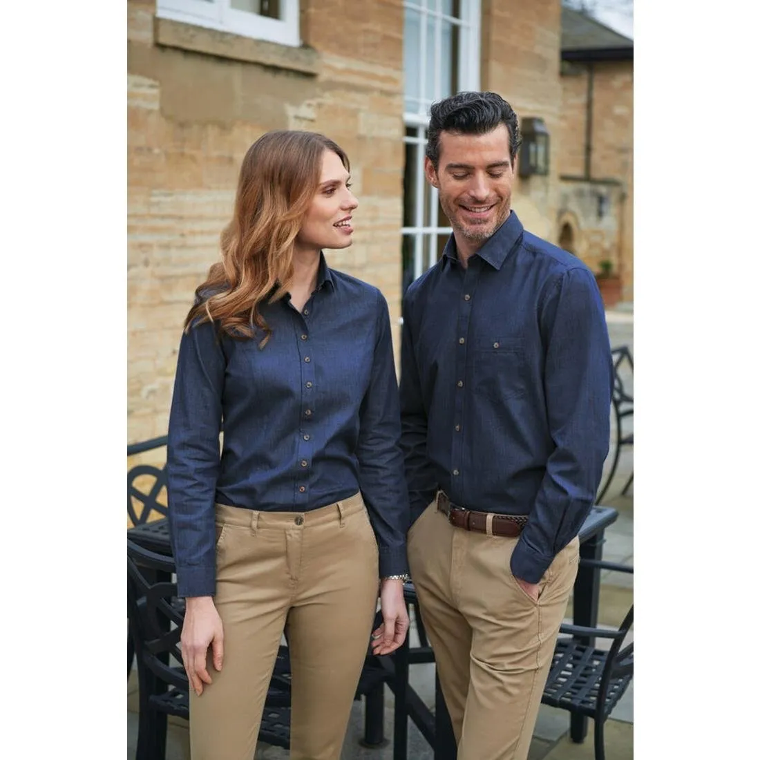 BA144-20 Brook Taverner Womens Banff Long Sleeve Chambray Shirt Navy Size 20