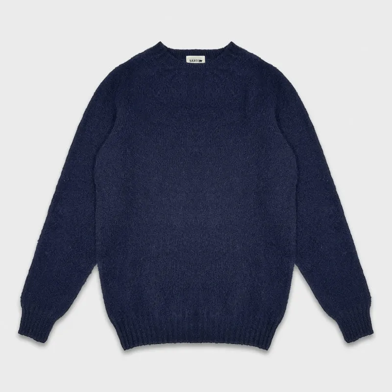 Barto Shetland Wool Crewneck Sweater Navy Blue