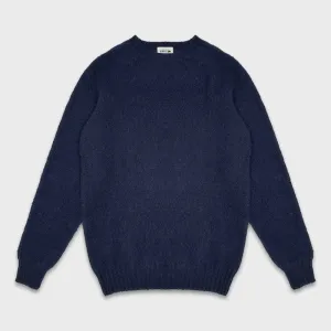 Barto Shetland Wool Crewneck Sweater Navy Blue