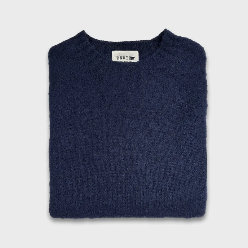 Barto Shetland Wool Crewneck Sweater Navy Blue