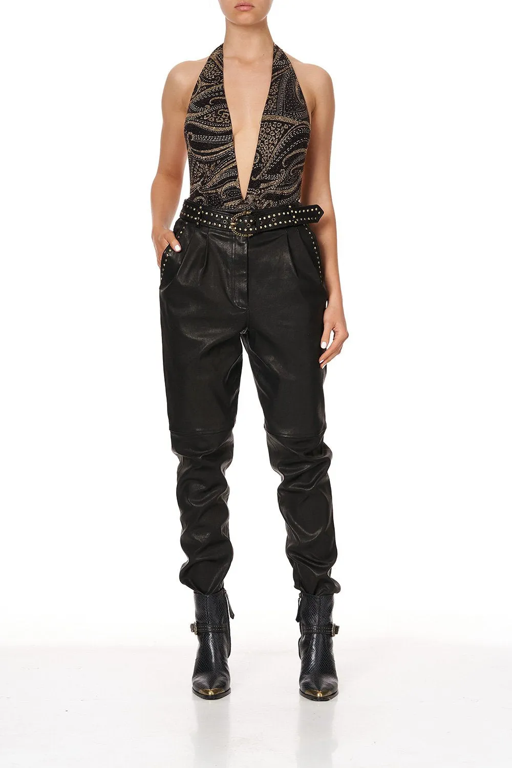 BELTED TROUSER WITH DRAPED SIDE - FLOW STUDIO 54