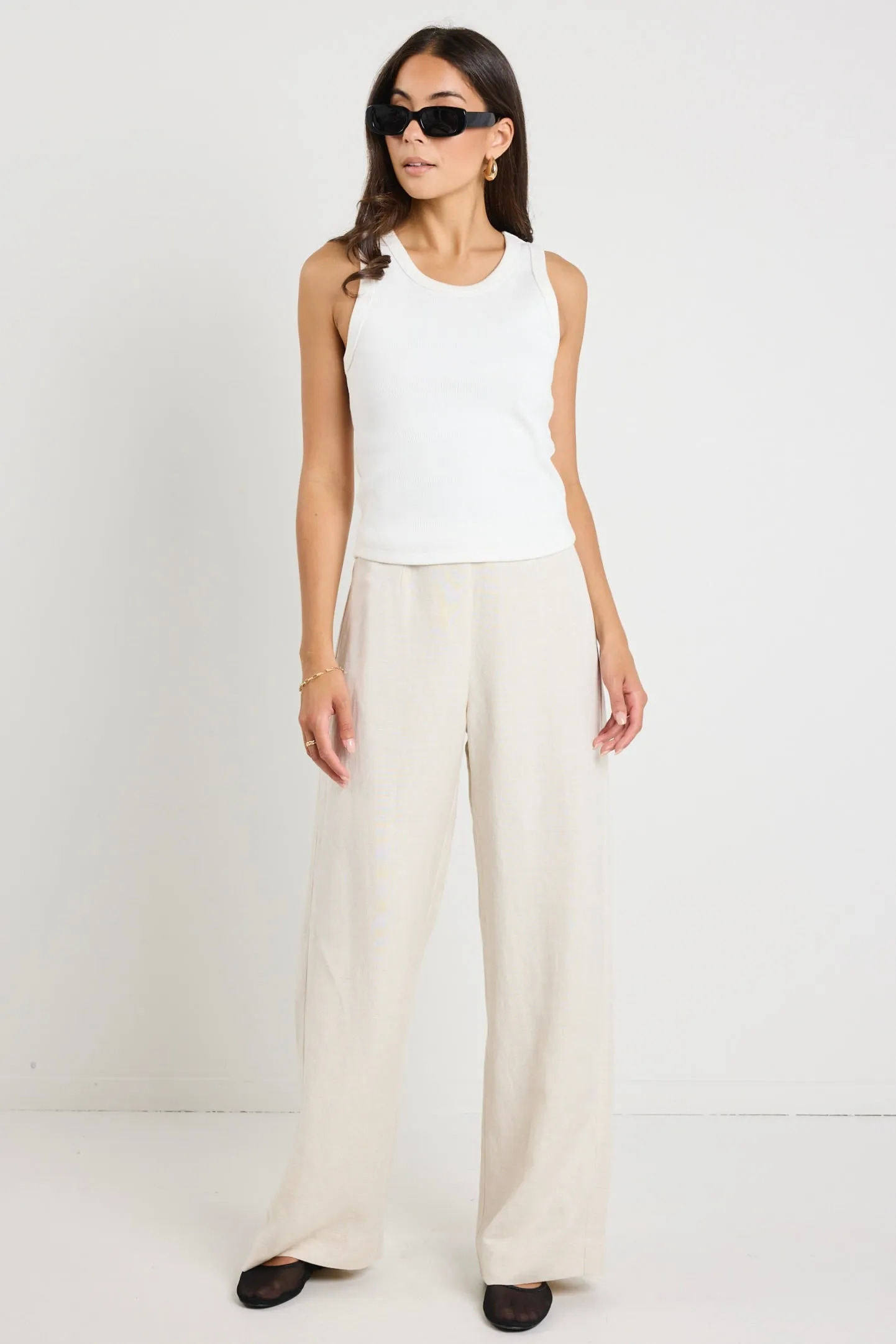 Boulevard Natural Linen Viscose Wide Leg Pants