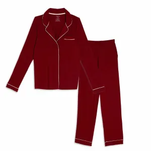 Cabernet Rhubarb Modal Magnetic Nursing Pajama Set with Piped Pants