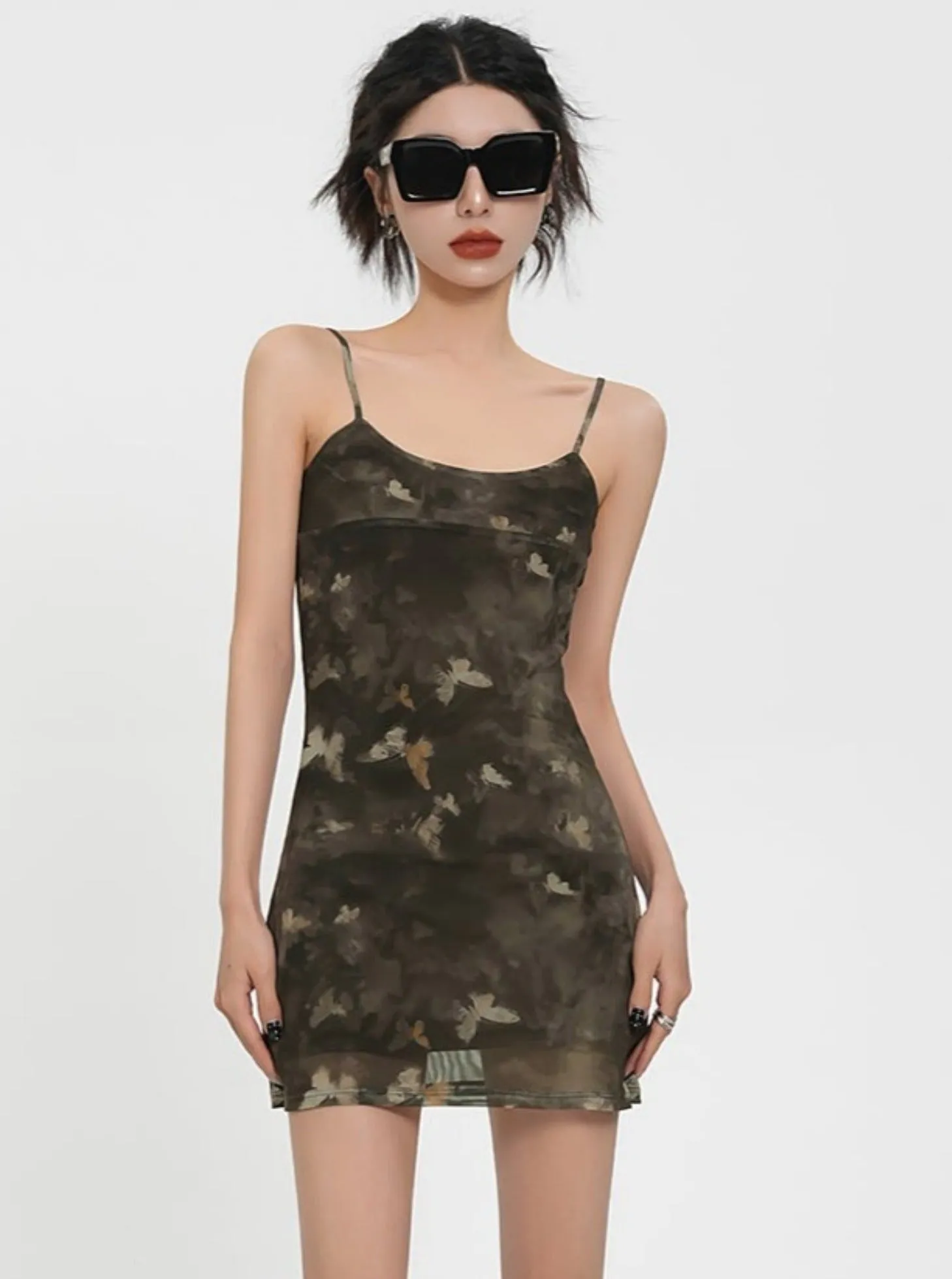 Camouflage Print Maxi Slip Dress - Spaghetti Strap Side Slit Camo Gown