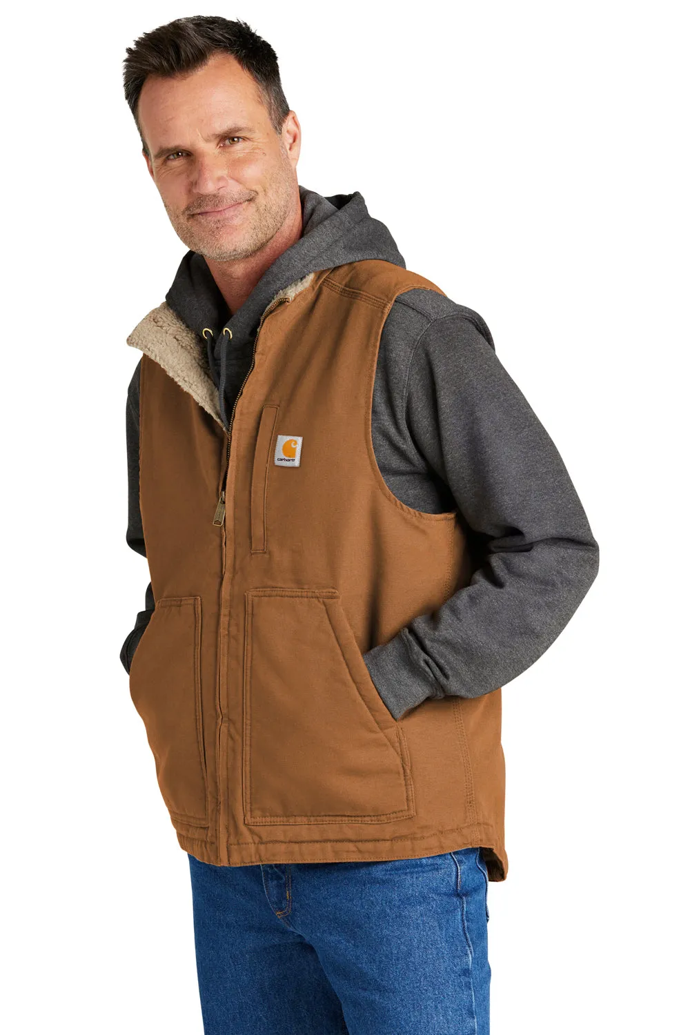 Carhartt Mens Sherpa Lined Mock Neck Full Zip Vest - Carhartt Brown