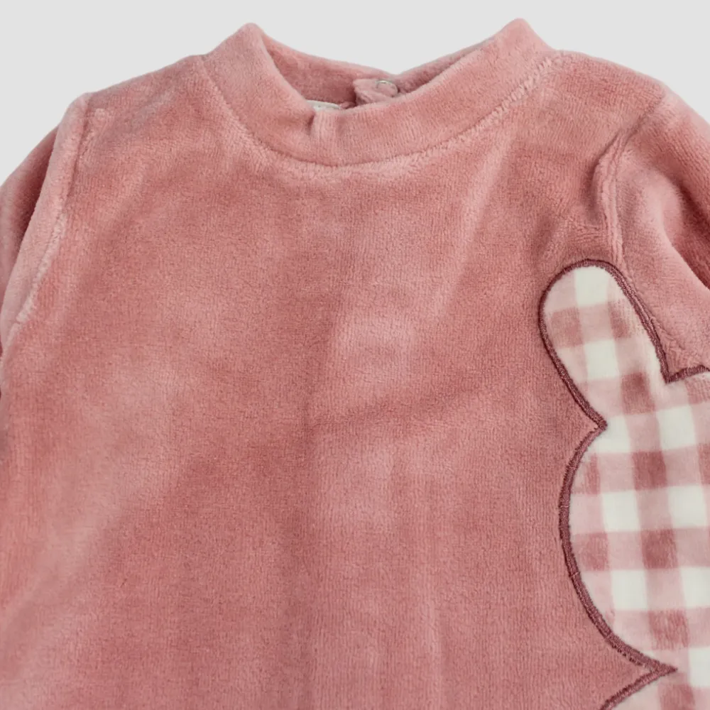 Checkered Bunny Long-Sleeved Baby Footie
