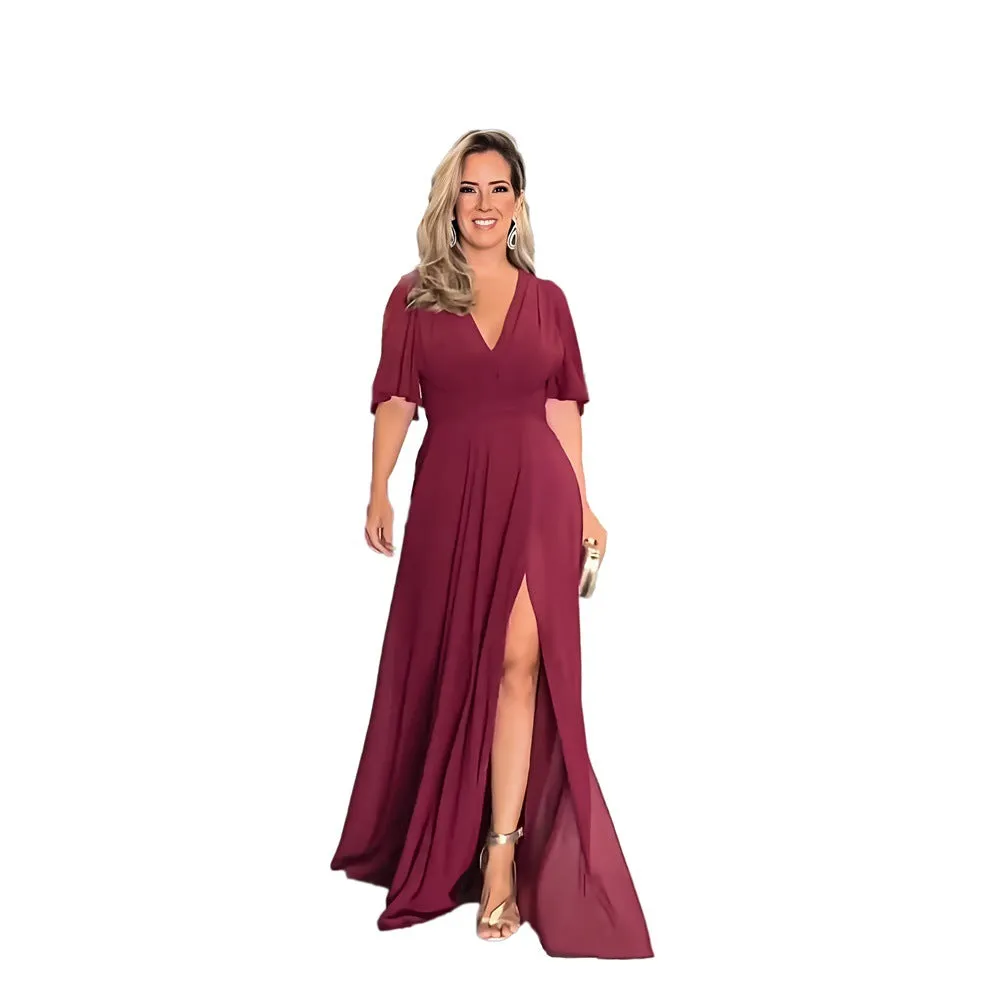 Chiffon Fashionable Split V-neck Maxi Dress