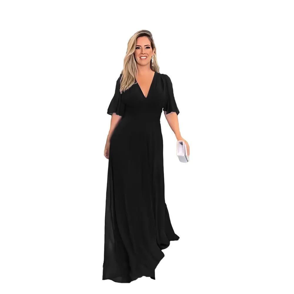 Chiffon Fashionable Split V-neck Maxi Dress