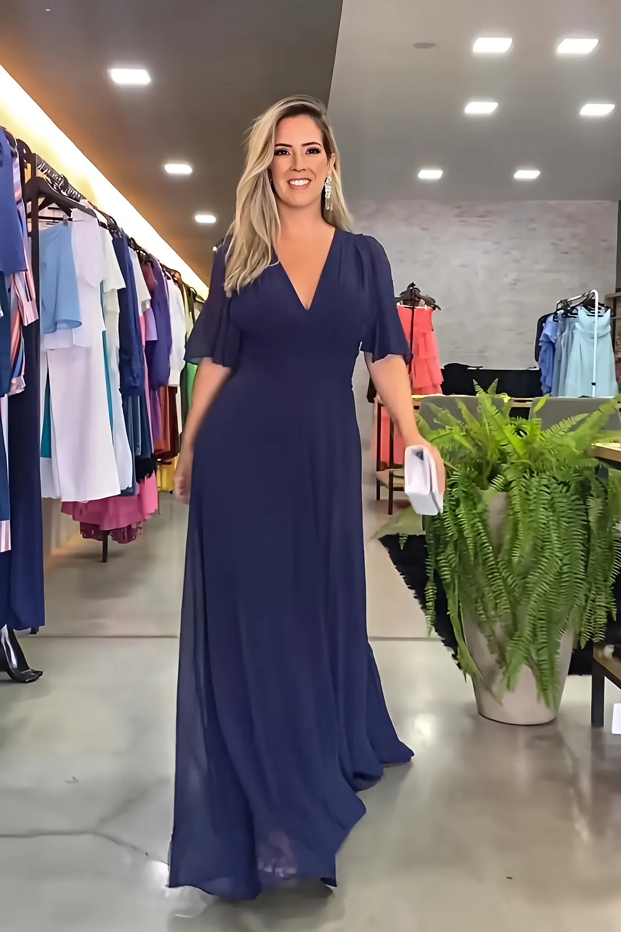 Chiffon Fashionable Split V-neck Maxi Dress