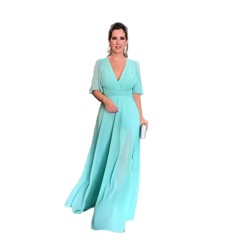 Chiffon Fashionable Split V-neck Maxi Dress