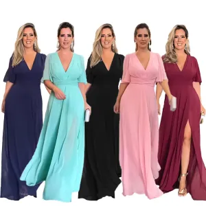 Chiffon Fashionable Split V-neck Maxi Dress