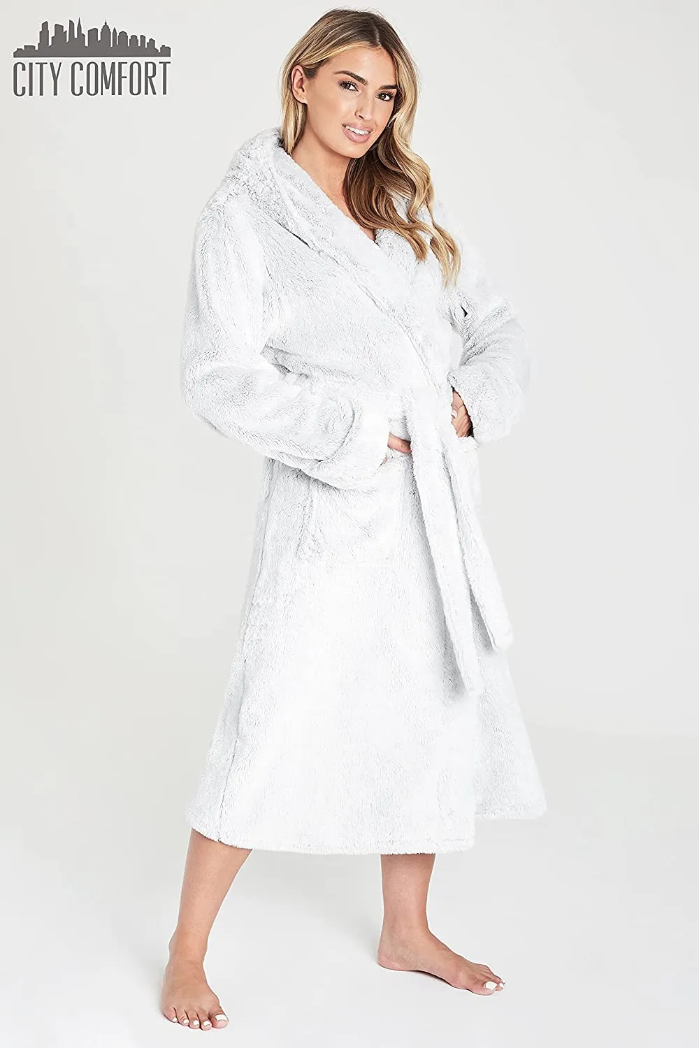 CityComfort Dressing Gown Women with Hood - Luxurious Fluffy Ladies Dressing Gown in Super Soft Fleece