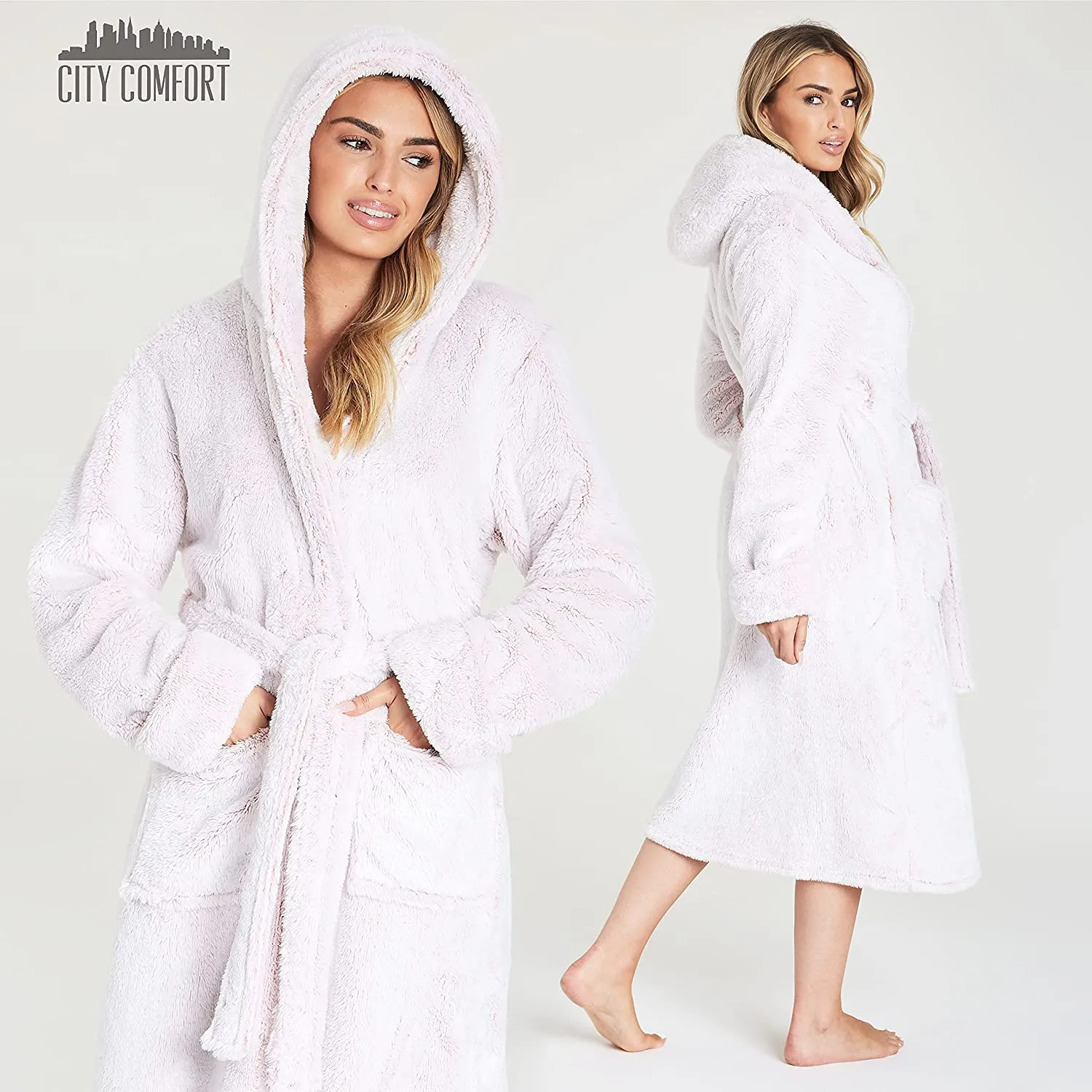 CityComfort Dressing Gown Women with Hood - Luxurious Fluffy Ladies Dressing Gown in Super Soft Fleece