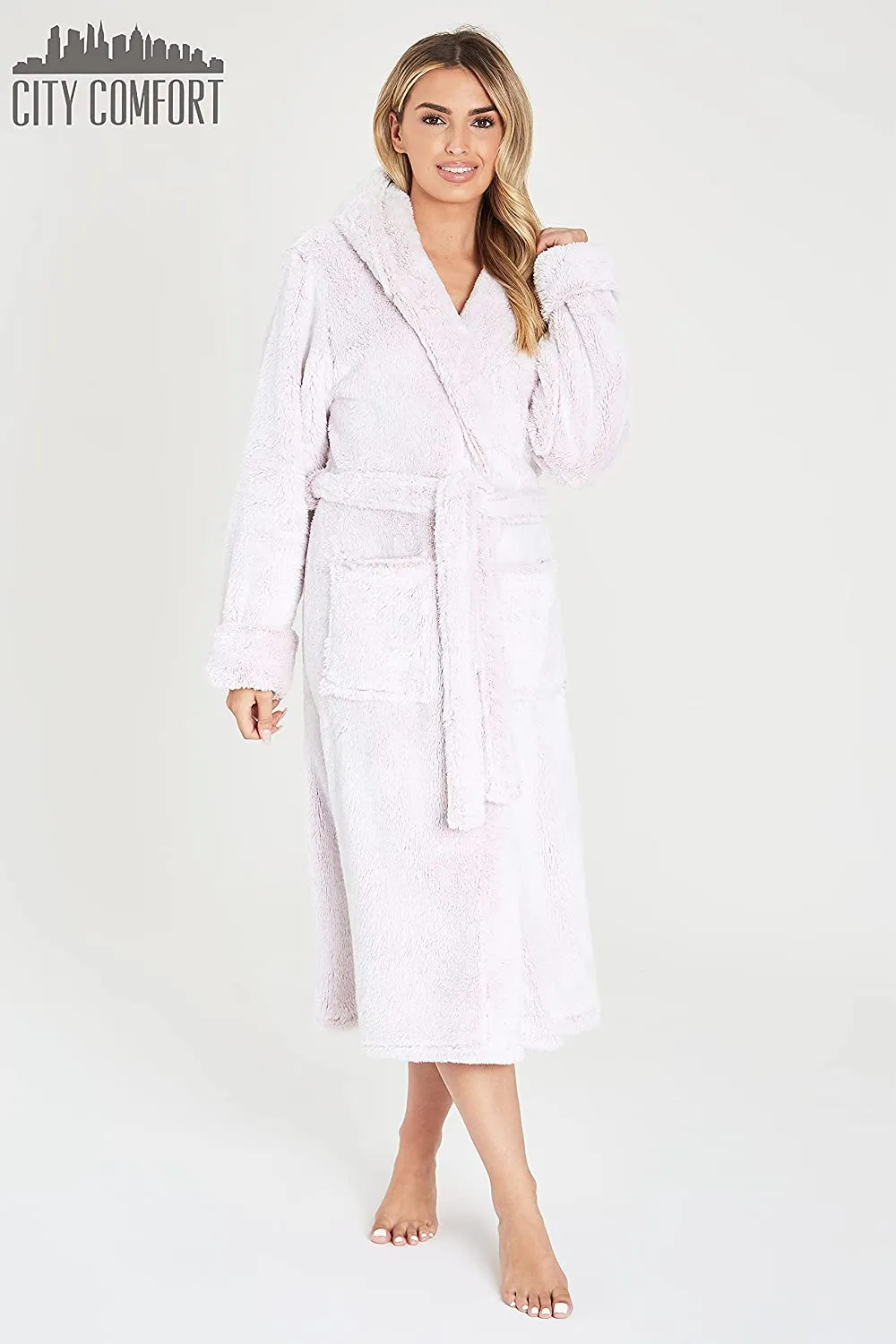 CityComfort Dressing Gown Women with Hood - Luxurious Fluffy Ladies Dressing Gown in Super Soft Fleece
