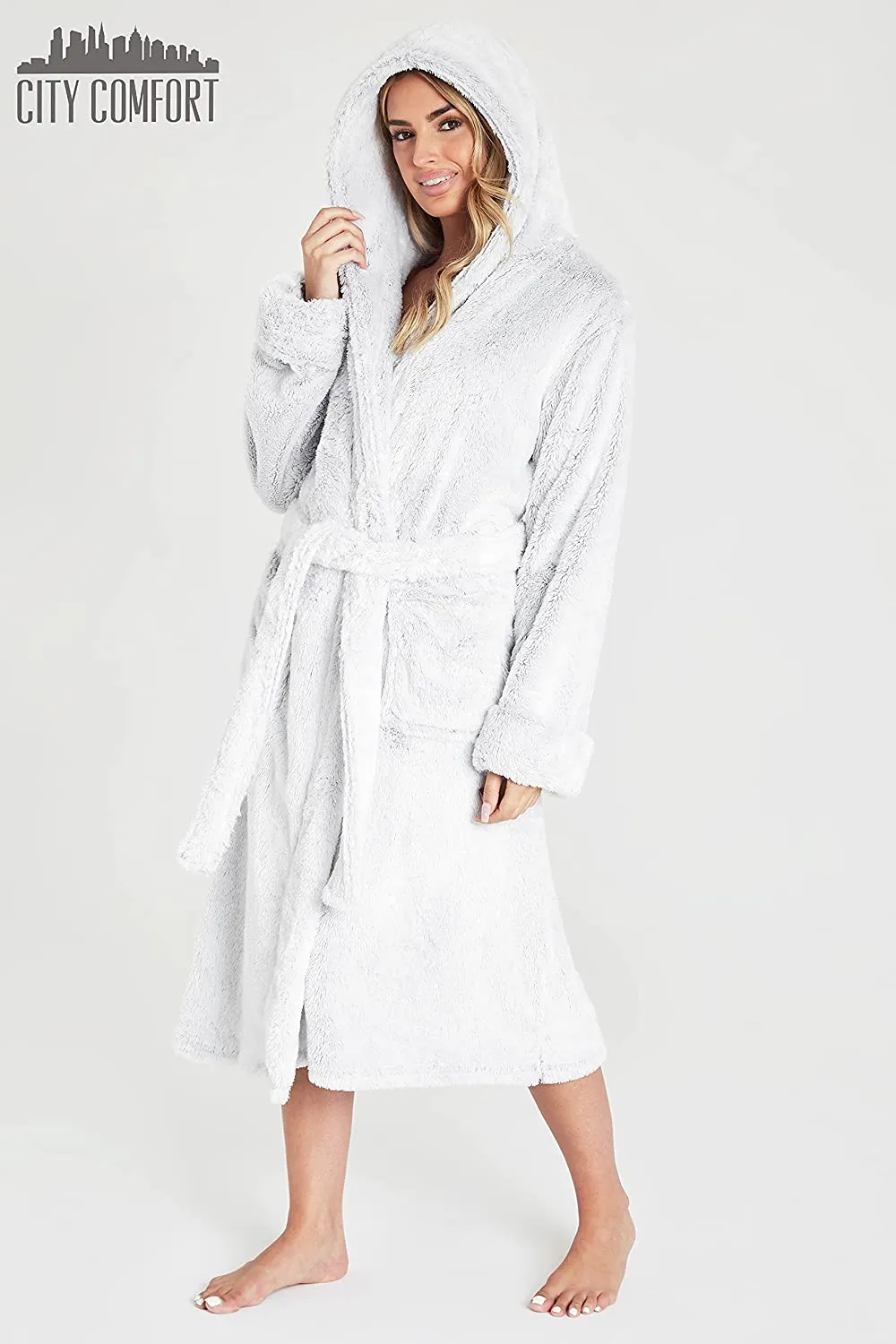 CityComfort Dressing Gown Women with Hood - Luxurious Fluffy Ladies Dressing Gown in Super Soft Fleece