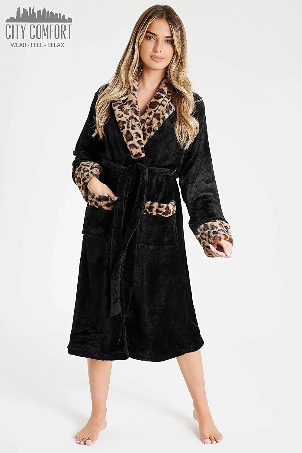 CityComfort Dressing Gown Women with Hood-Luxurious Fluffy Ladies Soft Fleece