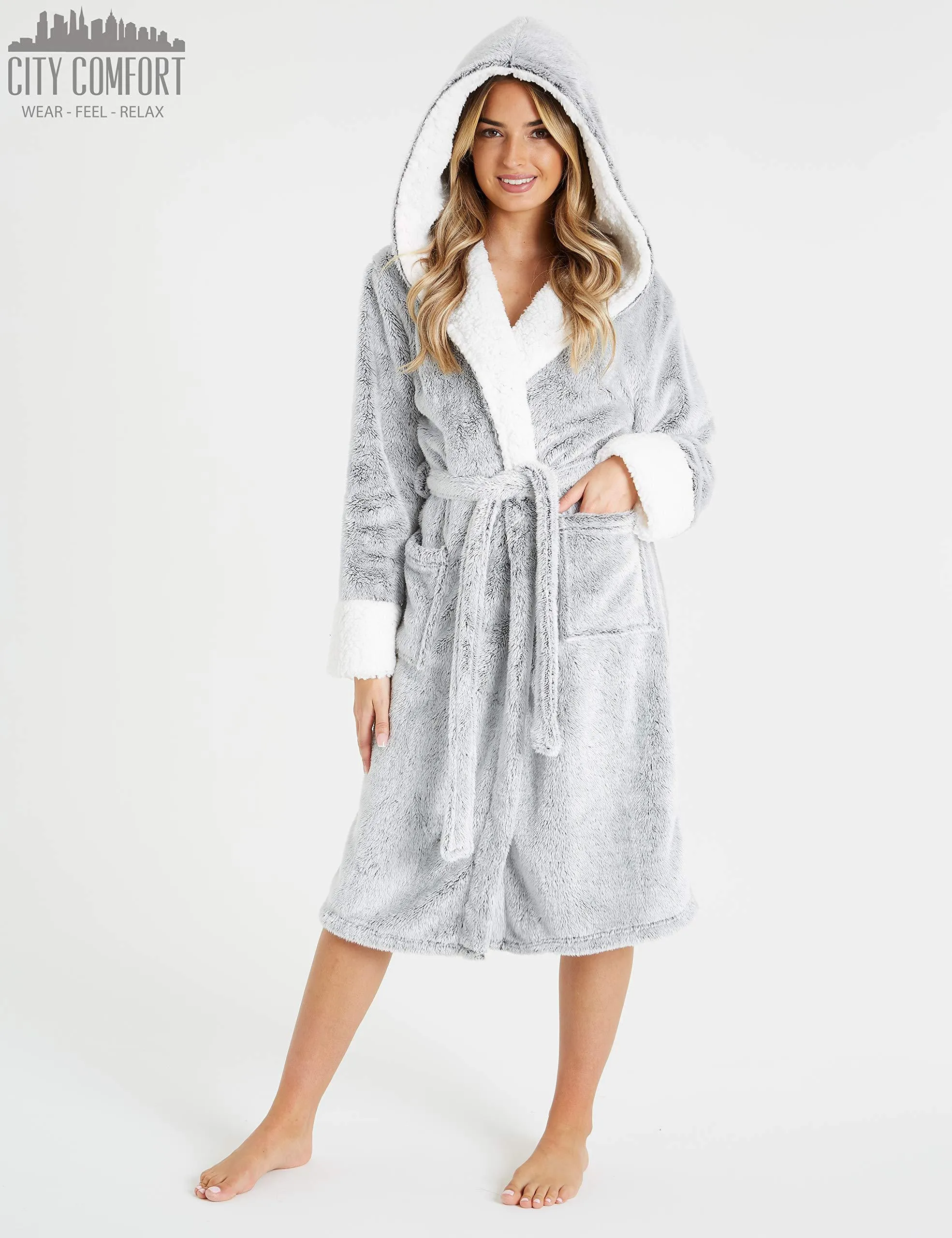 CityComfort Super Soft Fleece Hooded Dressing Gown for Women