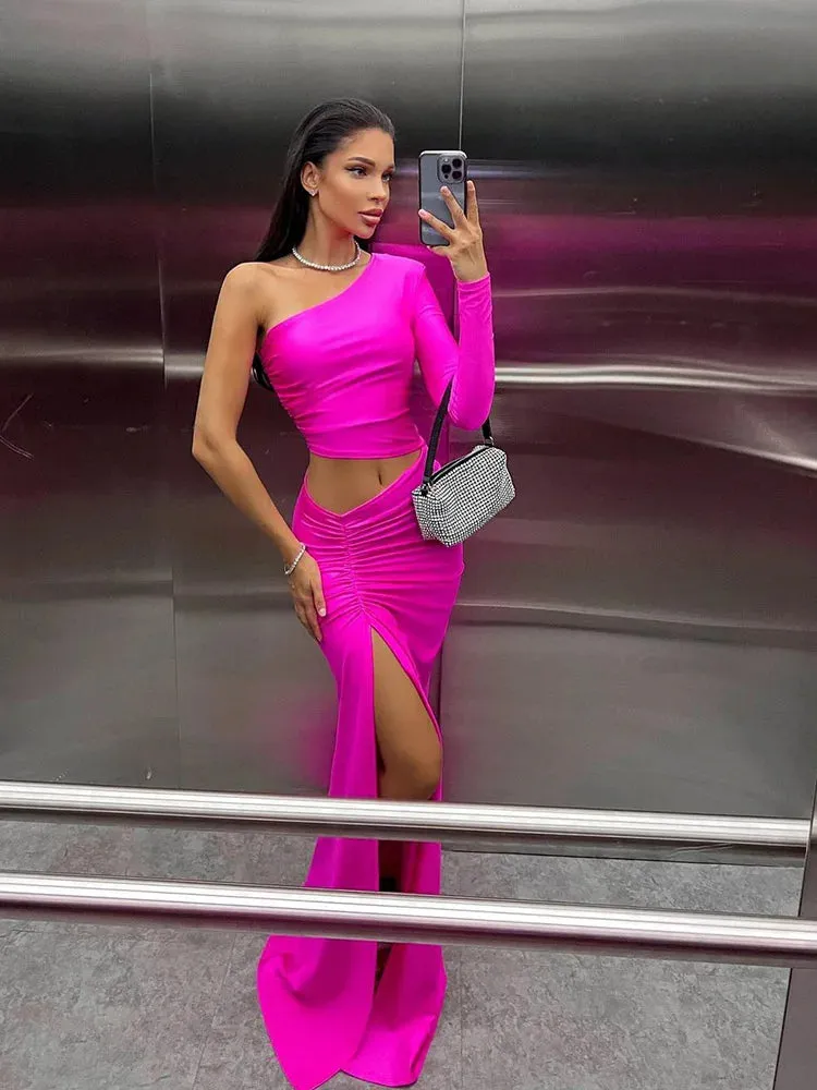 CNYISHE One Shoulder Cut Out Split Ruched Maxi Dress for Women Elegant Party Prom Gown Dresses Woman Sexy Birthday Outfits Robes