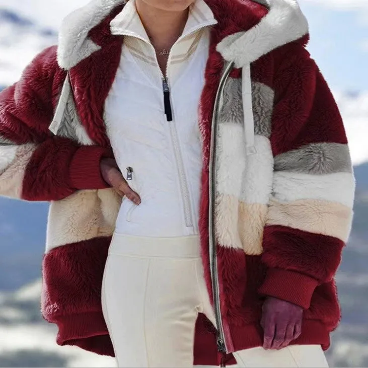 Contrasting Lamb Wool Padded Coat