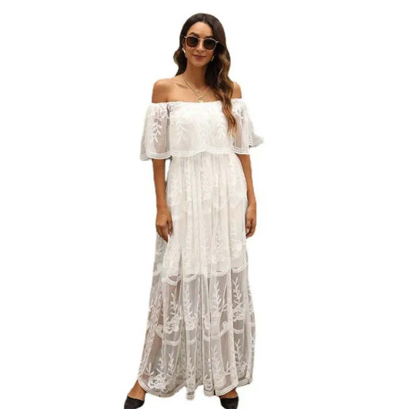 Delicate Floral Accents Elegant Lace Dress