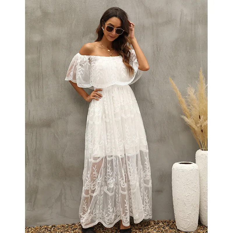 Delicate Floral Accents Elegant Lace Dress